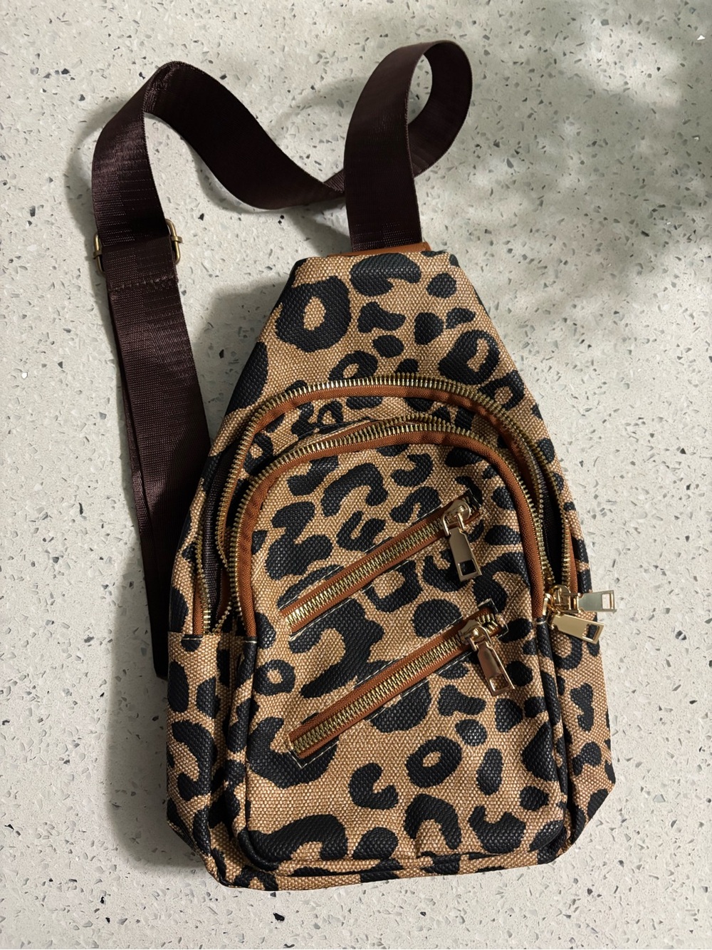 Leopard Print Crossbody Sling Bag - Brown